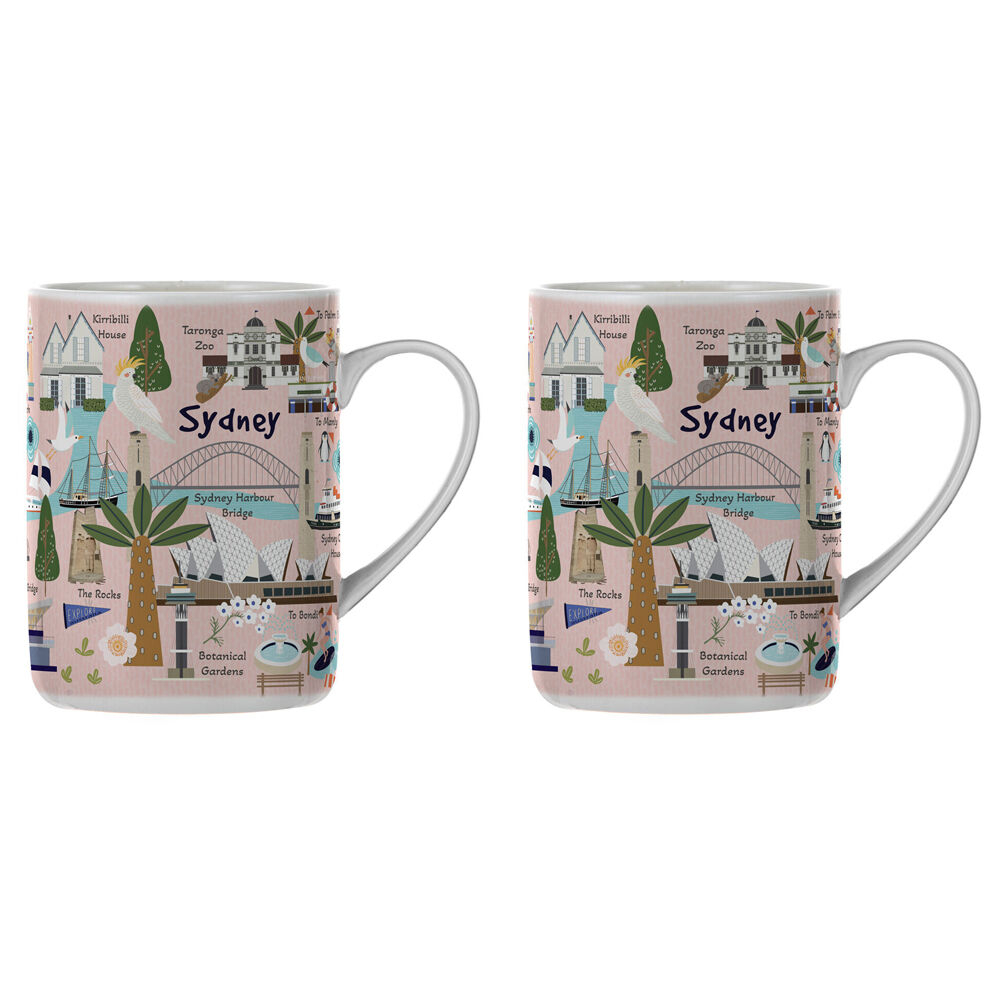 2PK Ashdene Land Down Under Sydney Bone China Drinking Mug Peach 370ml
