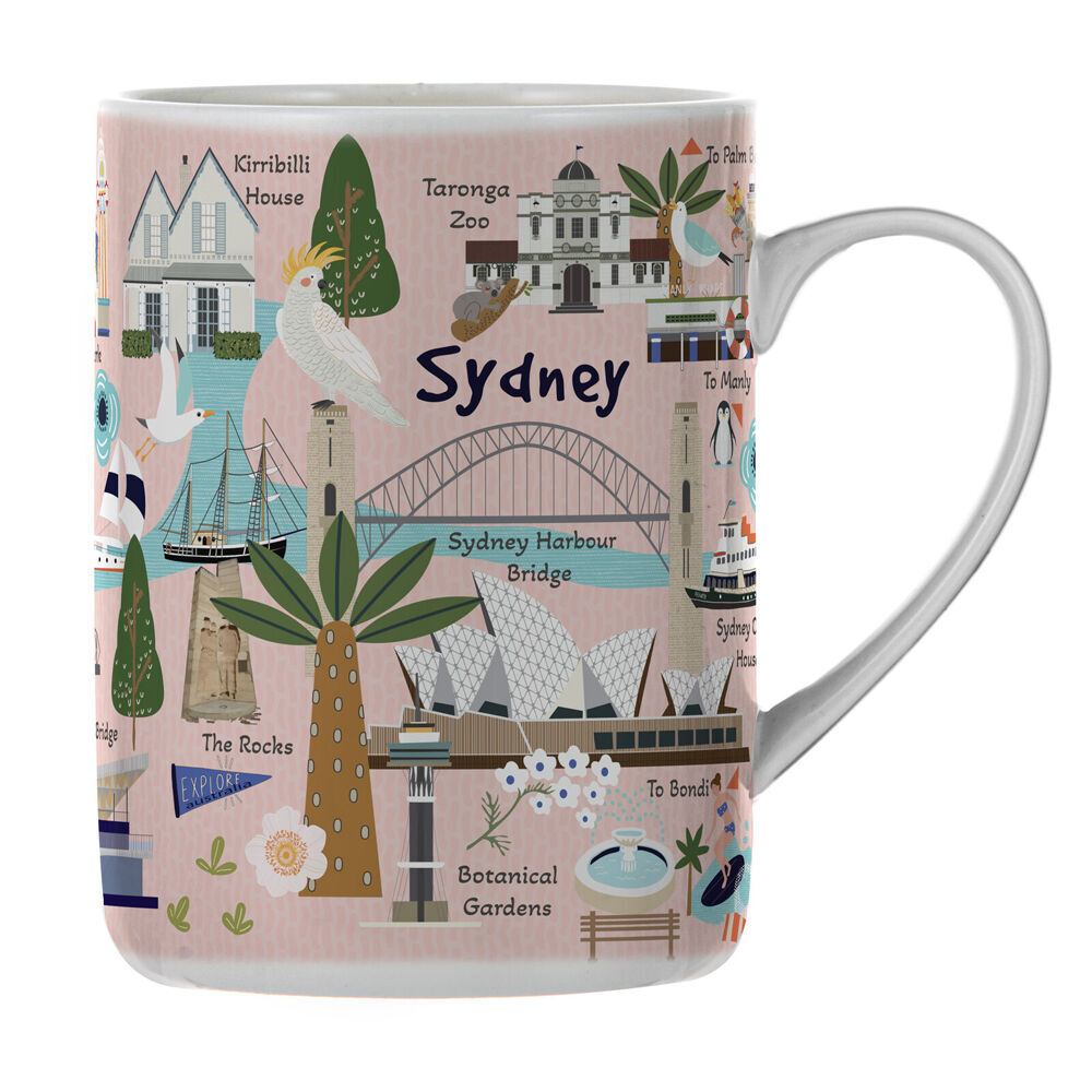 2PK Ashdene Land Down Under Sydney Bone China Drinking Mug Peach 370ml