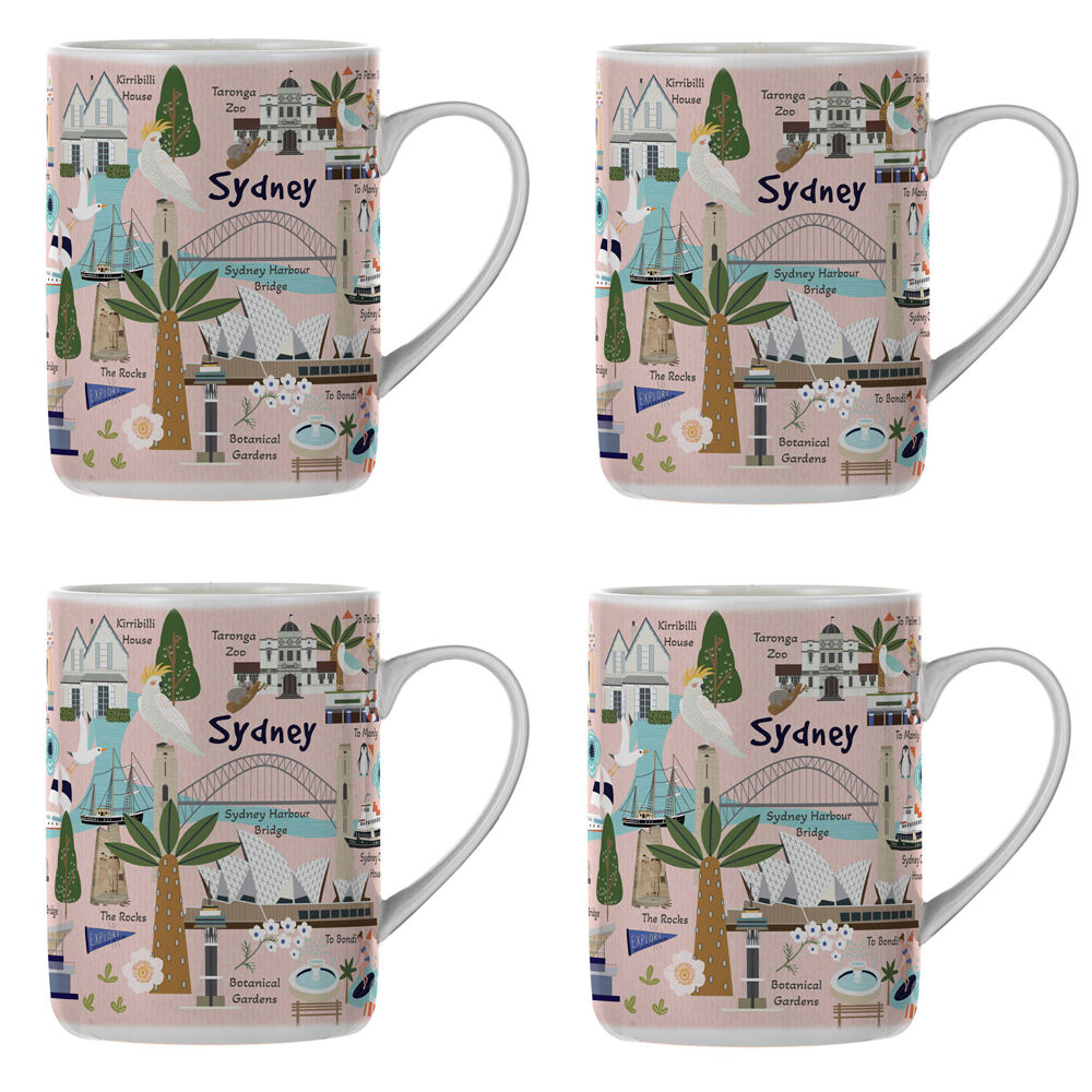 4PK Ashdene Land Down Under Sydney Bone China Drinking Mug Peach 370ml