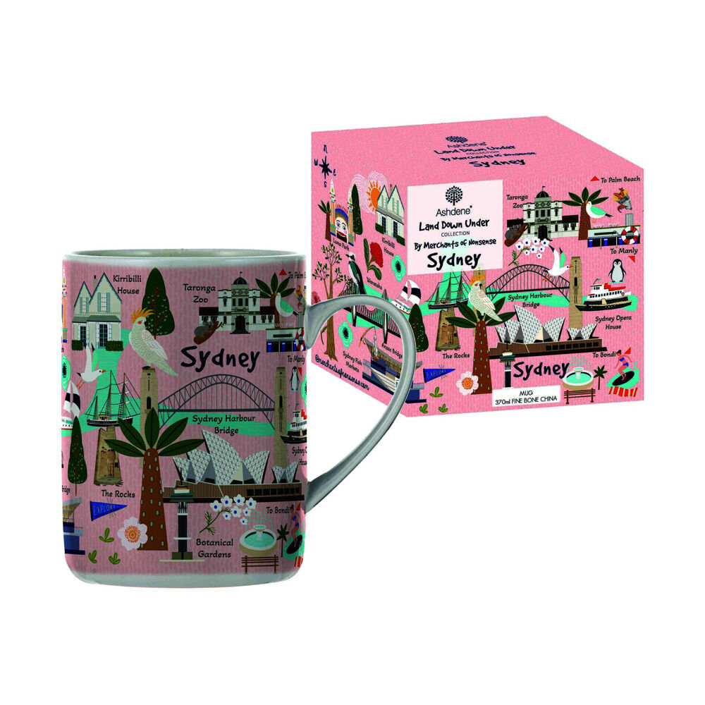 4PK Ashdene Land Down Under Sydney Bone China Drinking Mug Peach 370ml