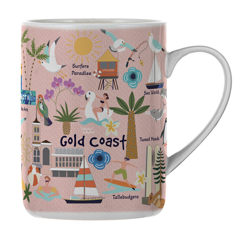 2PK Ashdene Land Down Under Gold Coast Bone China Drinking Mug Peach 370ml