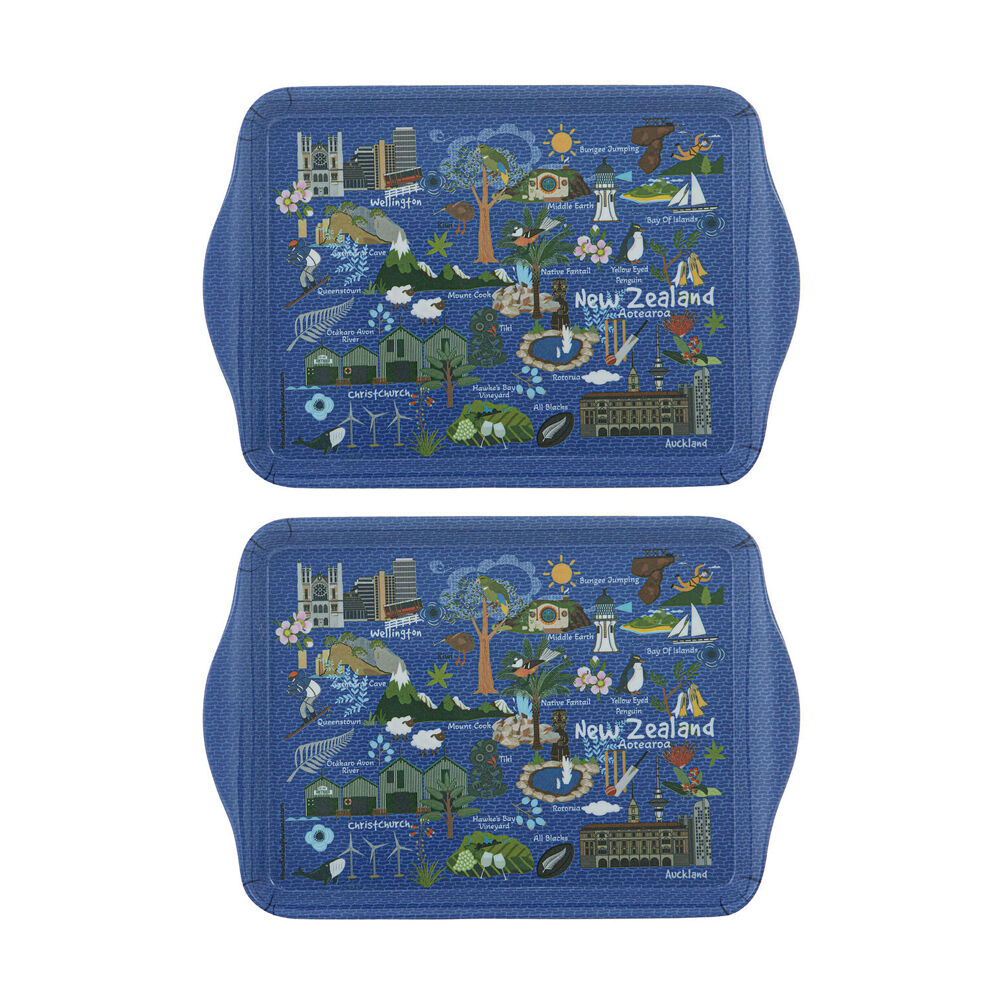 2x 2pc Ashdene Land of the Long White Cloud NZ Melamine Scatter Tray Blue 21x14.2cm