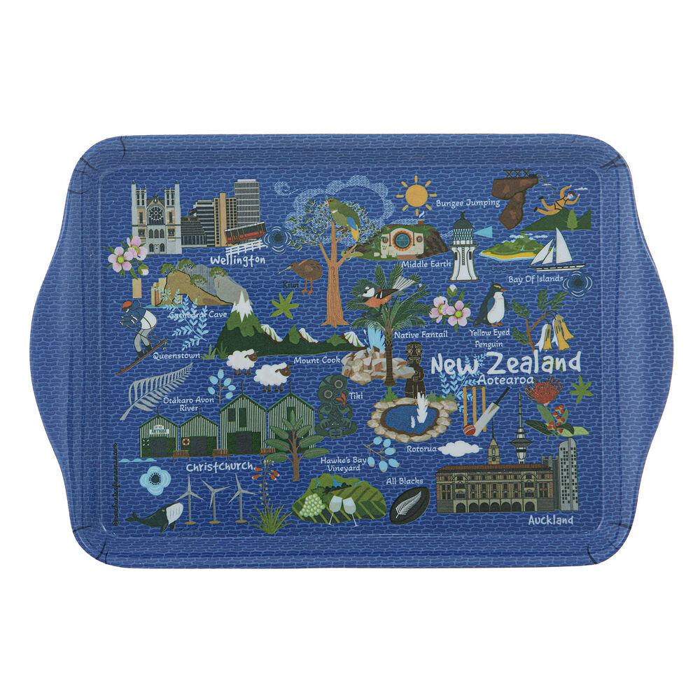 2x 2pc Ashdene Land of the Long White Cloud NZ Melamine Scatter Tray Blue 21x14.2cm