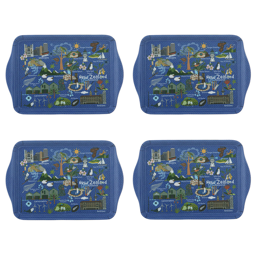 4x 2pc Ashdene Land of the Long White Cloud NZ Melamine Scatter Tray Blue 21x14.2cm