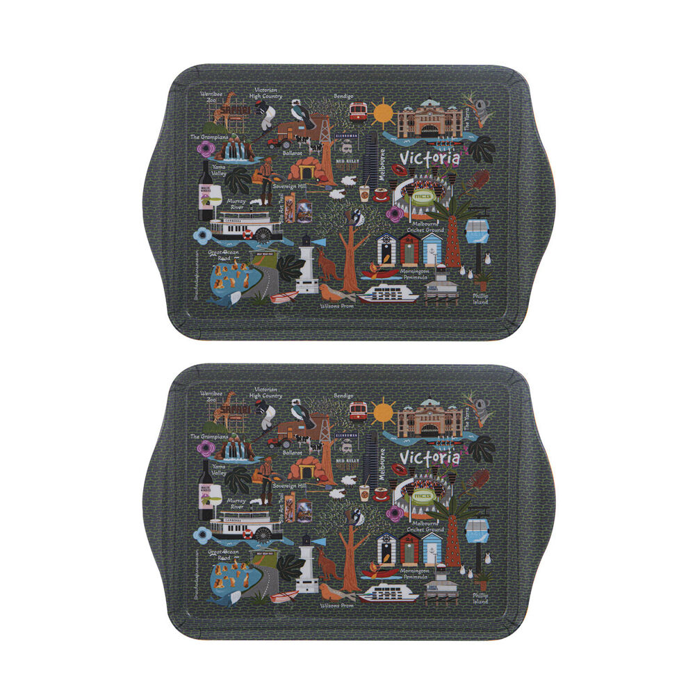 2x 2pc Ashdene Land Down Under VIC Melamine Scatter Tray Black 21x14.2cm