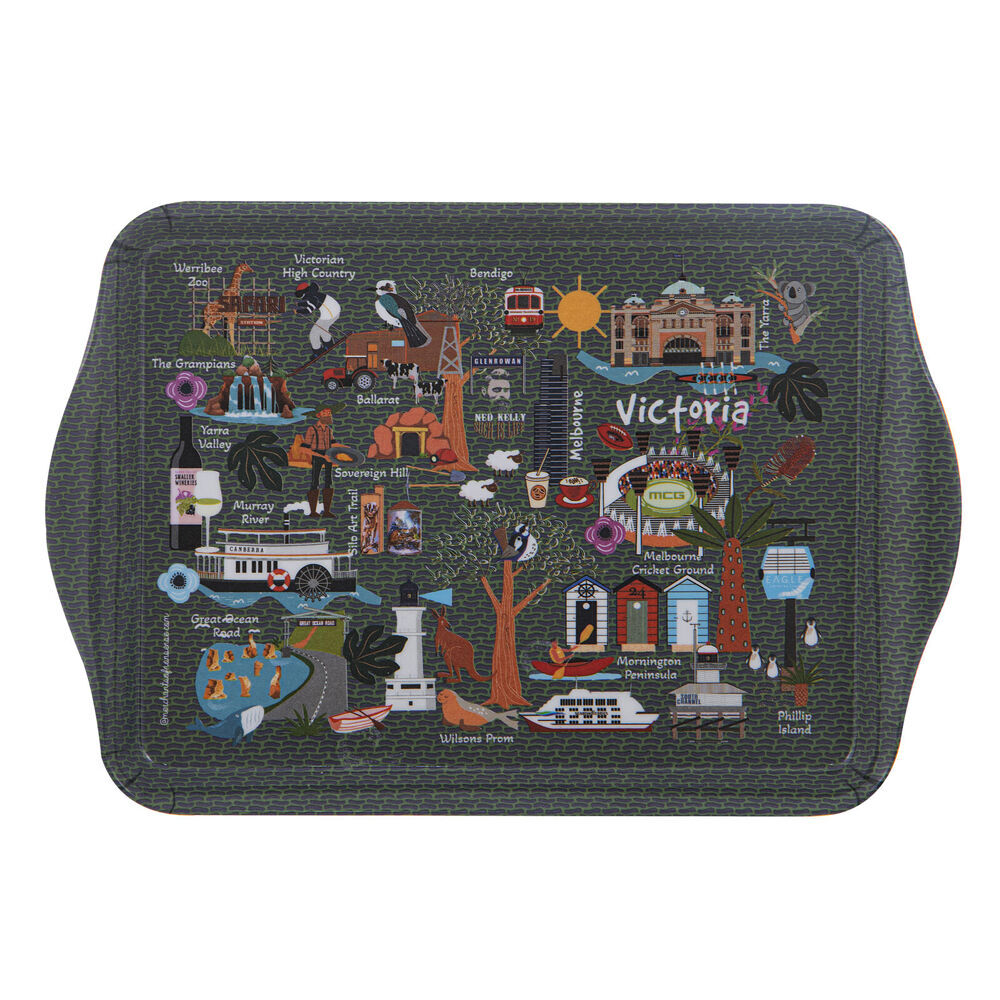 2x 2pc Ashdene Land Down Under VIC Melamine Scatter Tray Black 21x14.2cm