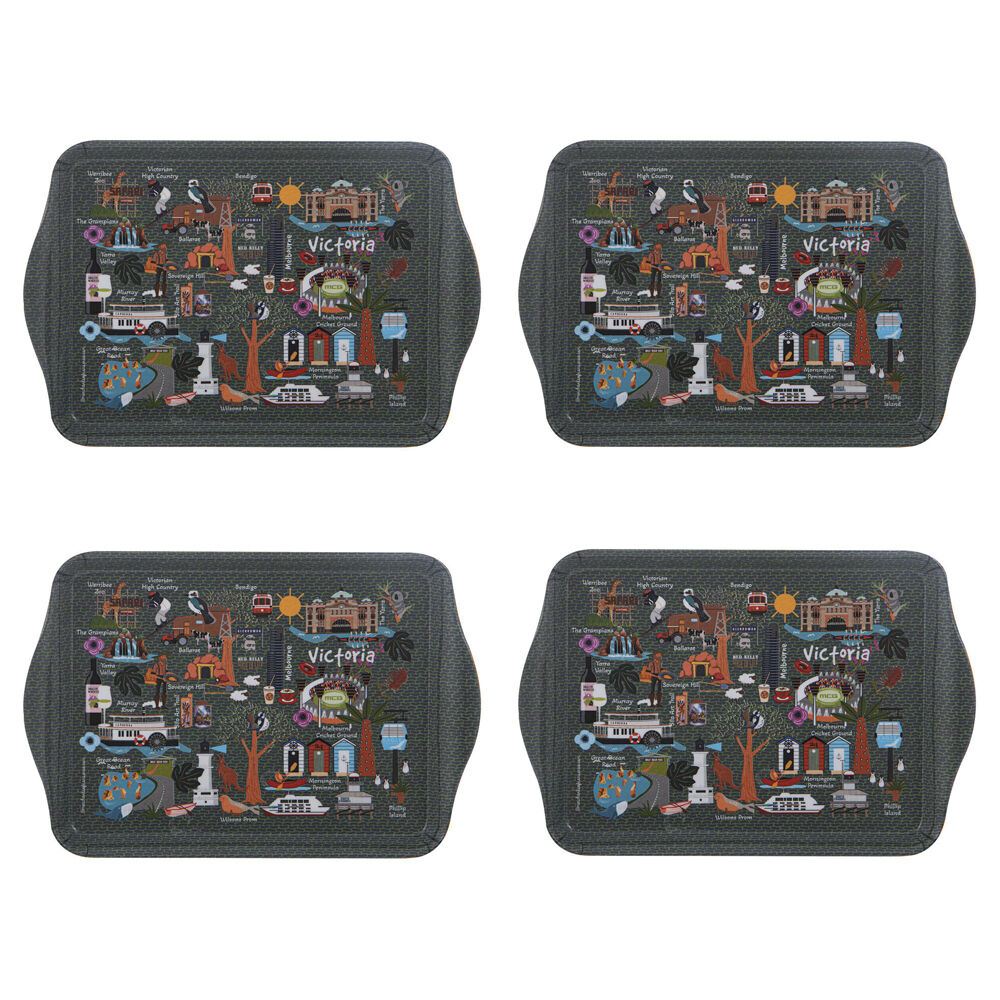 4x 2pc Ashdene Land Down Under VIC Melamine Scatter Tray Black 21x14.2cm