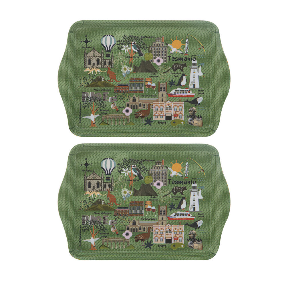 2x 2pc Ashdene Land Down Under TAS Melamine Scatter Tray Green 21x14.2cm