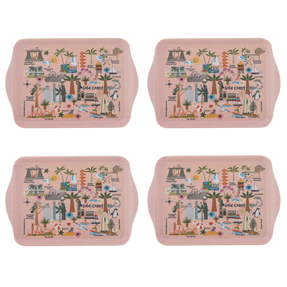 4x 2pc Ashdene Land Down Under Gold Coast Melamine Scatter Tray Peach 21x14.2cm
