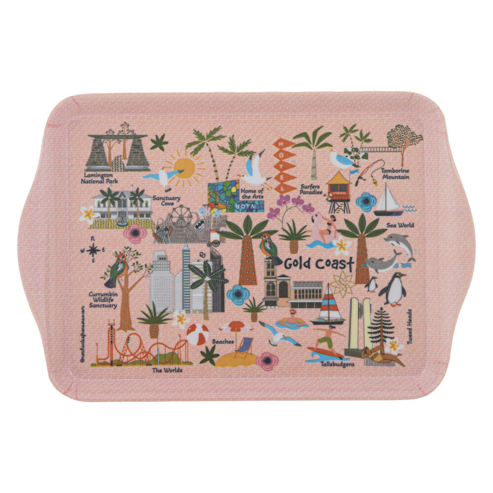 4x 2pc Ashdene Land Down Under Gold Coast Melamine Scatter Tray Peach 21x14.2cm
