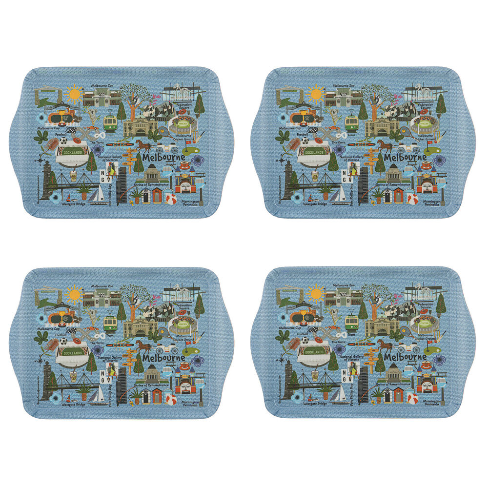 4x 2pc Ashdene Land Down Under Melbourne Melamine Scatter Tray Blue 21x14.2cm