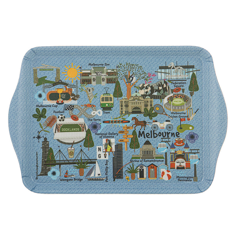 4x 2pc Ashdene Land Down Under Melbourne Melamine Scatter Tray Blue 21x14.2cm