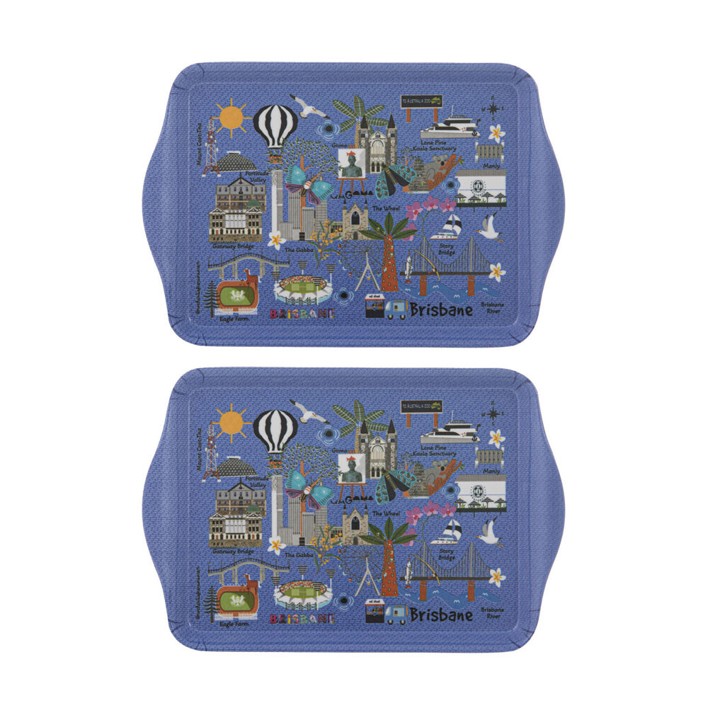 2x 2pc Ashdene Land Down Under Brisbane Melamine Scatter Tray Blue 21x14.2cm