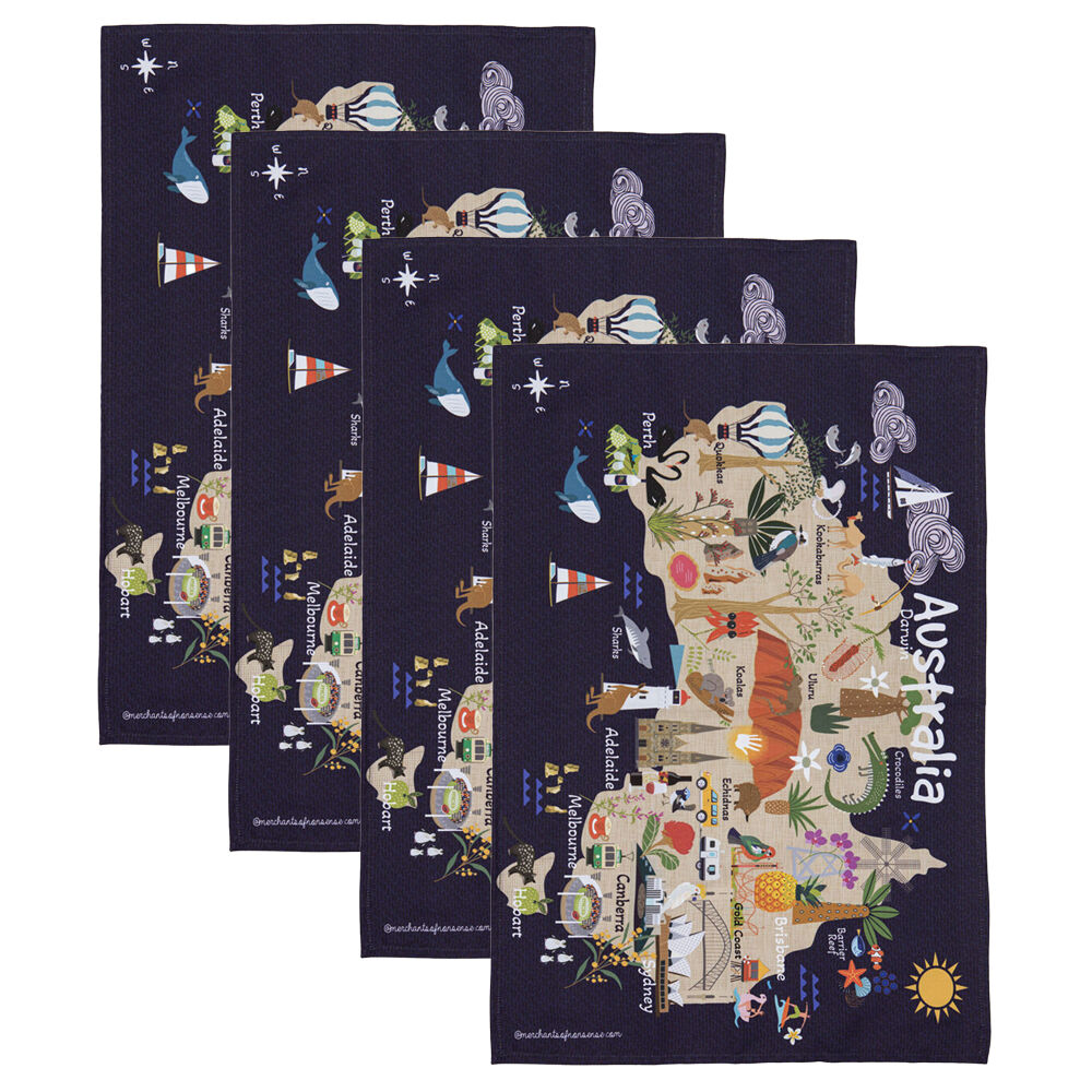 4PK Ashdene Land Down Under AUS Cleaning Home Kitchen Tea Towel 70x50cm