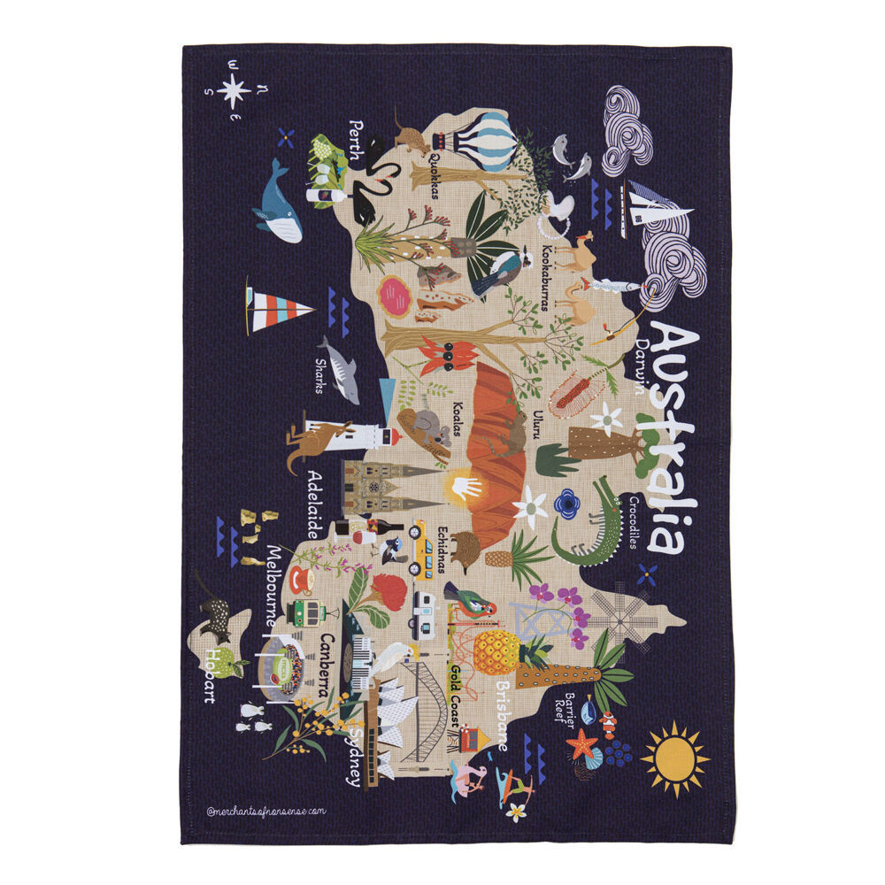 4PK Ashdene Land Down Under AUS Cleaning Home Kitchen Tea Towel 70x50cm
