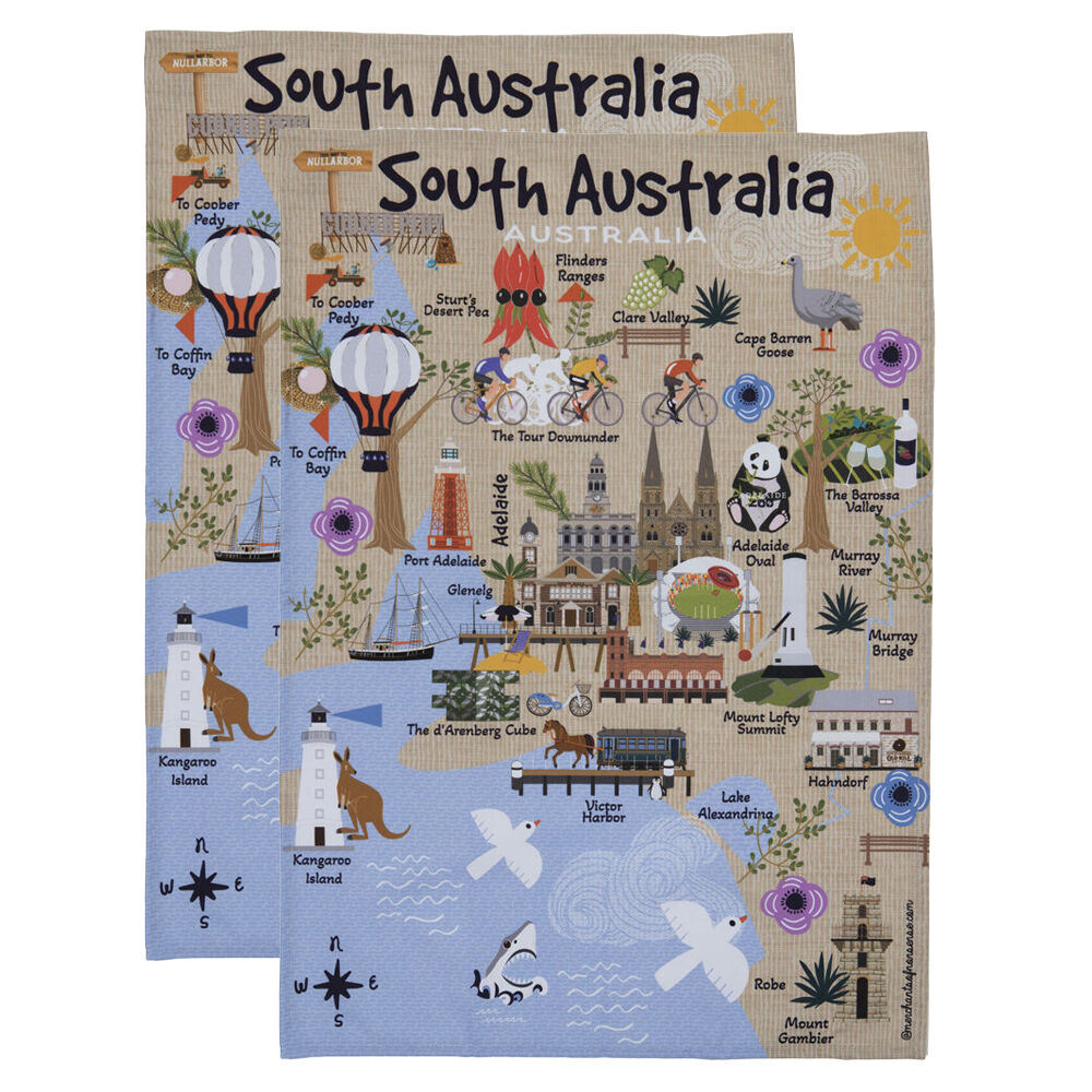 2PK Ashdene Land Down Under SA Cleaning Home Kitchen Tea Towel 70x50cm