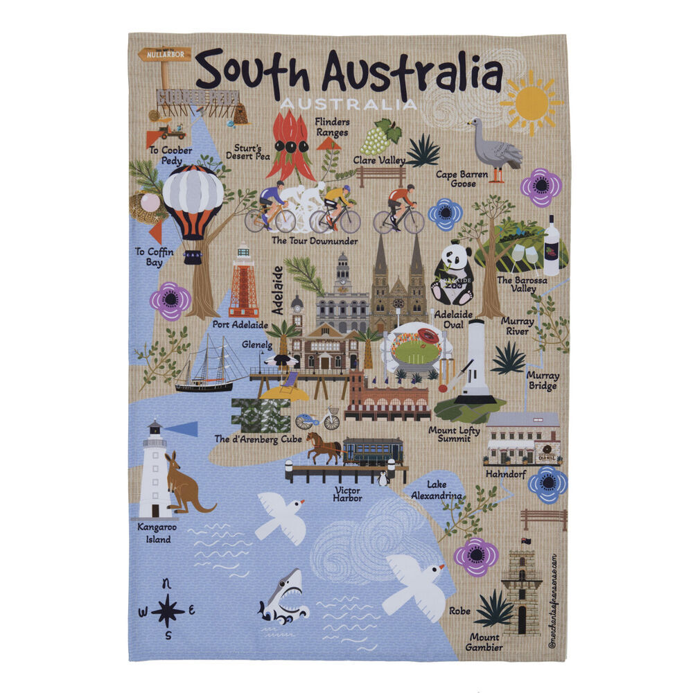 4PK Ashdene Land Down Under SA Cleaning Home Kitchen Tea Towel 70x50cm