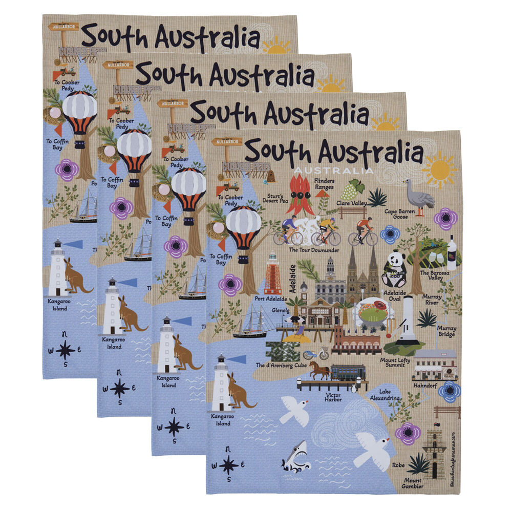 4PK Ashdene Land Down Under SA Cleaning Home Kitchen Tea Towel 70x50cm