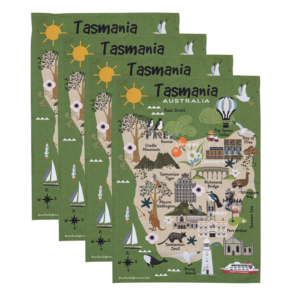 4PK Ashdene Land Down Under Tas Cleaning Home Kitchen Tea Towel 70x50cm