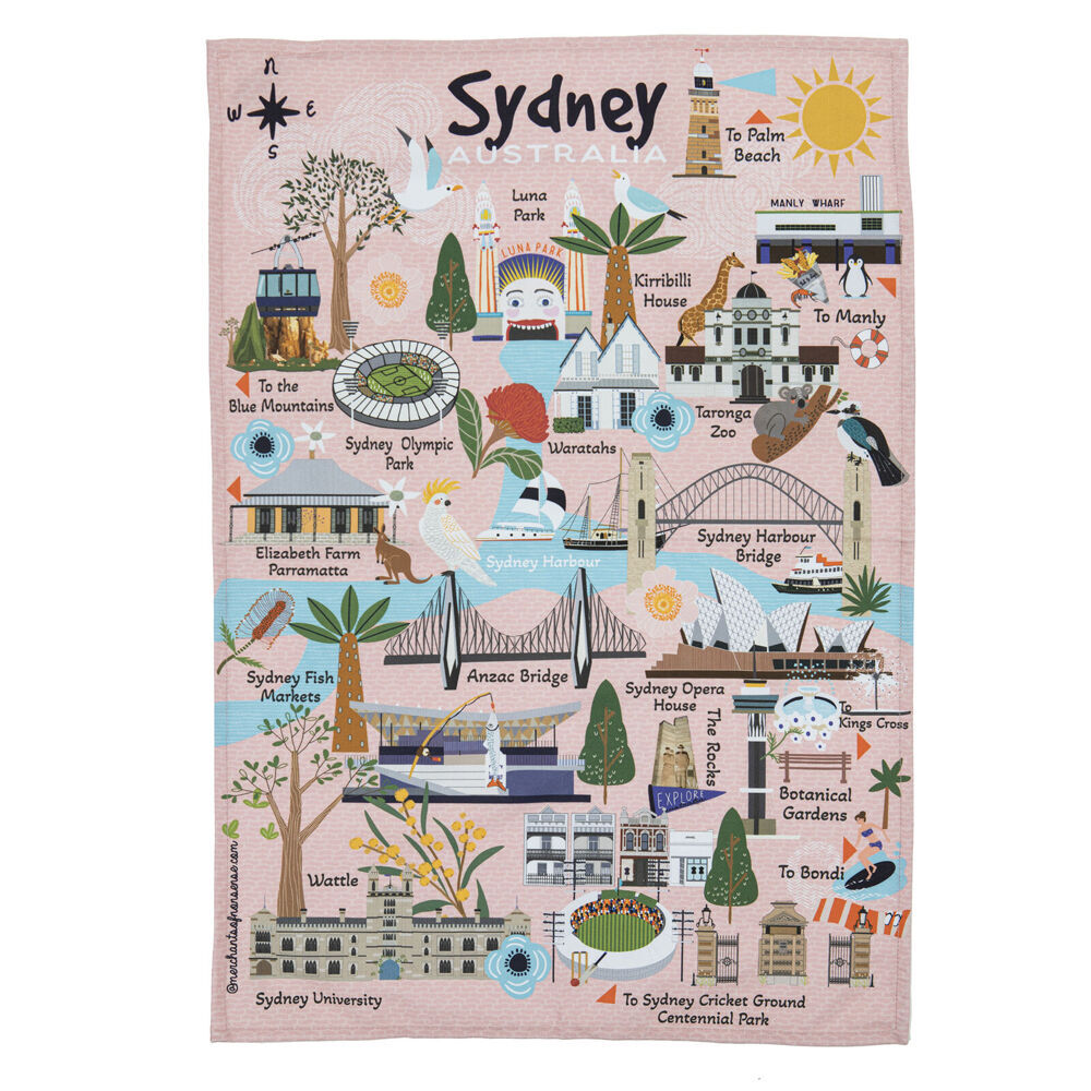 2PK Ashdene Land Down Under Sydney Cleaning Home Kitchen Tea Towel 70x50cm
