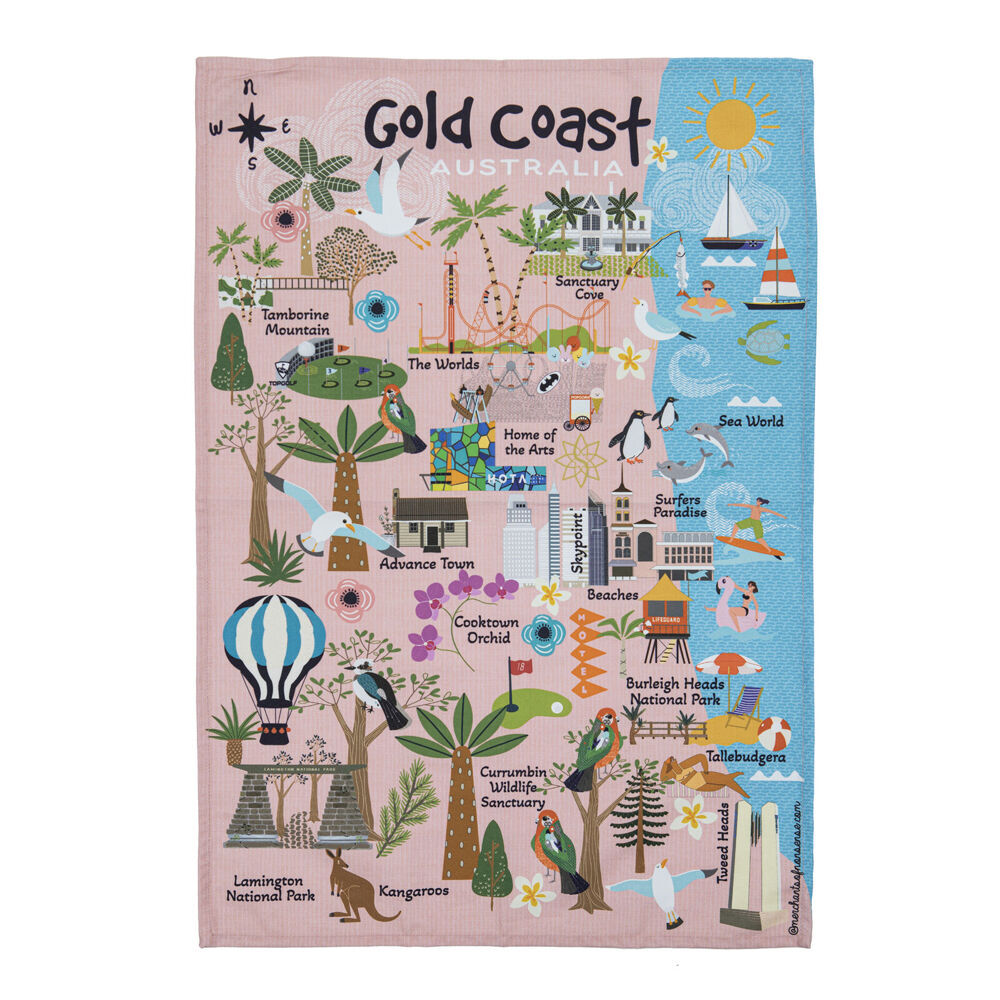 2PK Ashdene Land Down Under Gold Coast Cleaning Home Kitchen Tea Towel 70x50cm