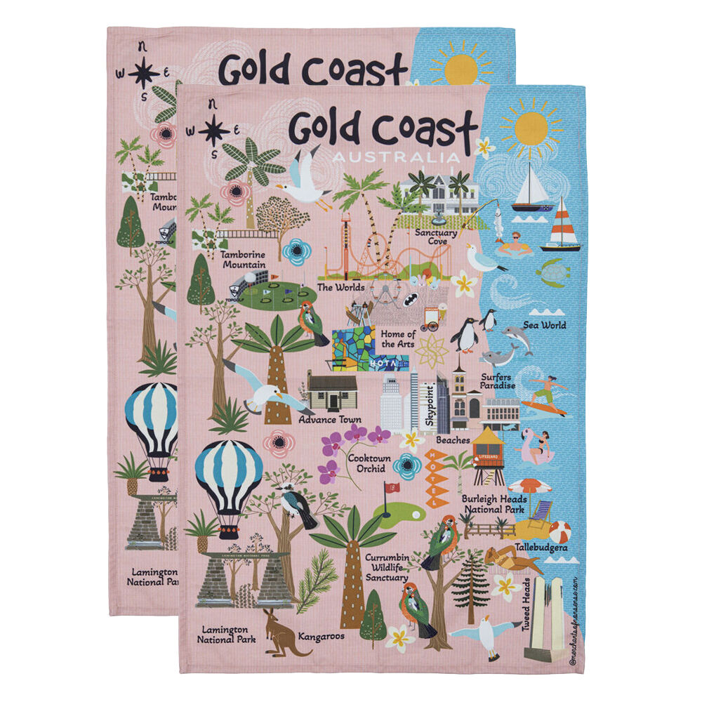 2PK Ashdene Land Down Under Gold Coast Cleaning Home Kitchen Tea Towel 70x50cm