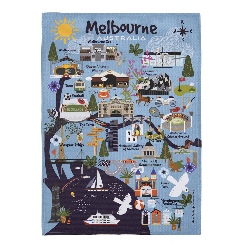 2PK Ashdene Land Down Under Melbourne Cleaning Home Kitchen Tea Towel 70x50cm