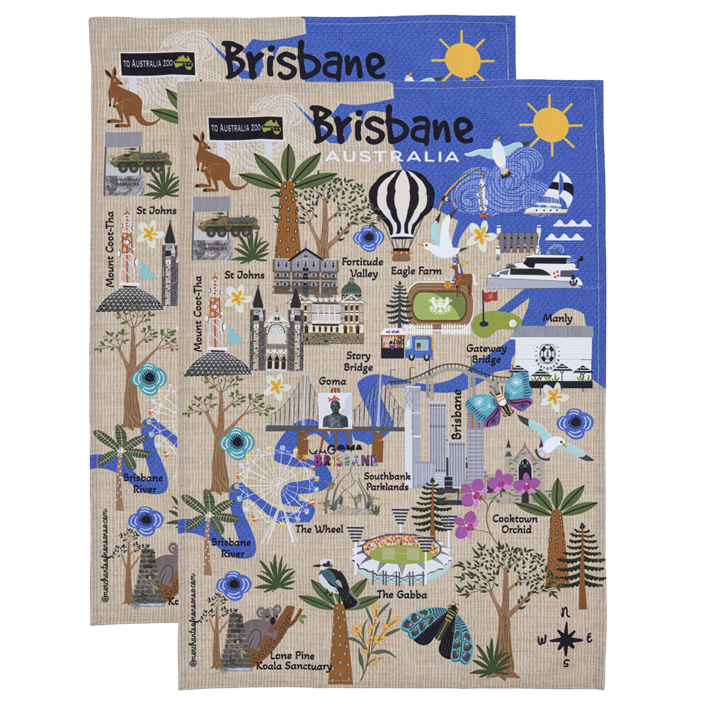 2PK Ashdene Land Down Under Brisbane Cleaning Home Kitchen Tea Towel 70x50cm