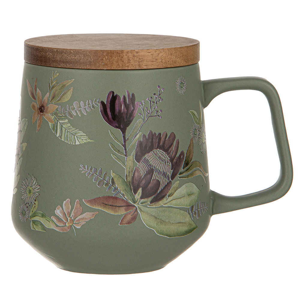 2PK Leura Starter Porcelain Mug & Acacia Coaster Serving Set Assorted