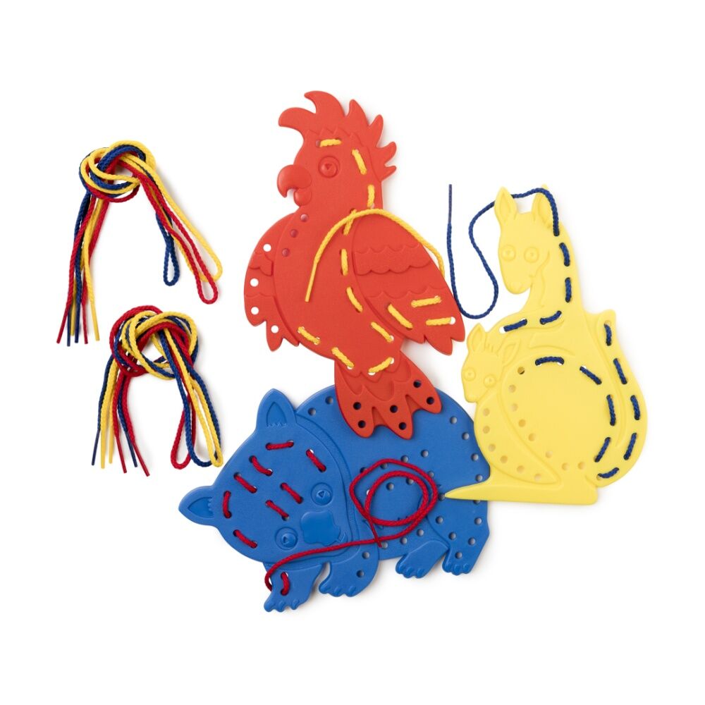 2x 3pc Educational Colours Plastic Lacing Set Australian Animals 1 Kids Toy 3y+