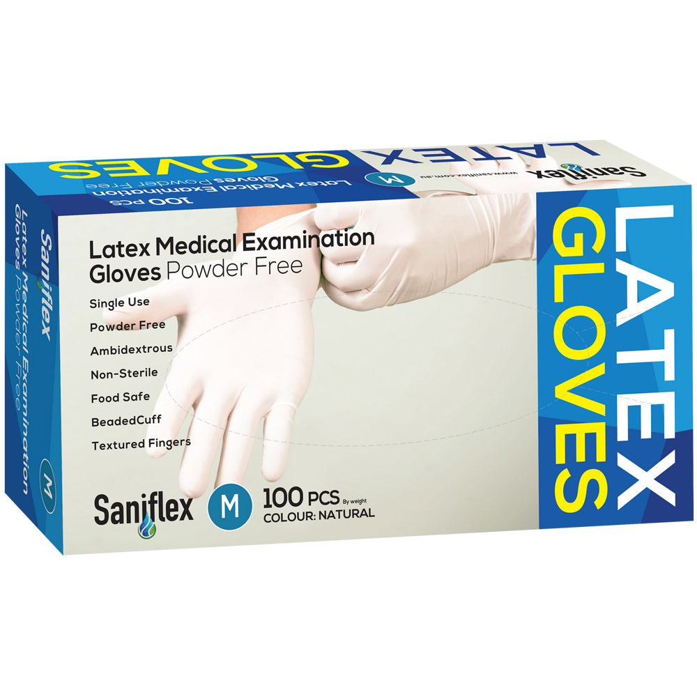 400pc Saniflex Latex Powder Free Gloves Colour Natural- M