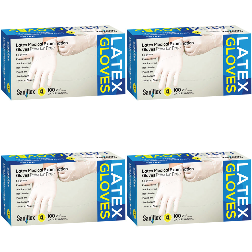 400pc Saniflex Latex Powder Free Gloves Colour Natural- XL