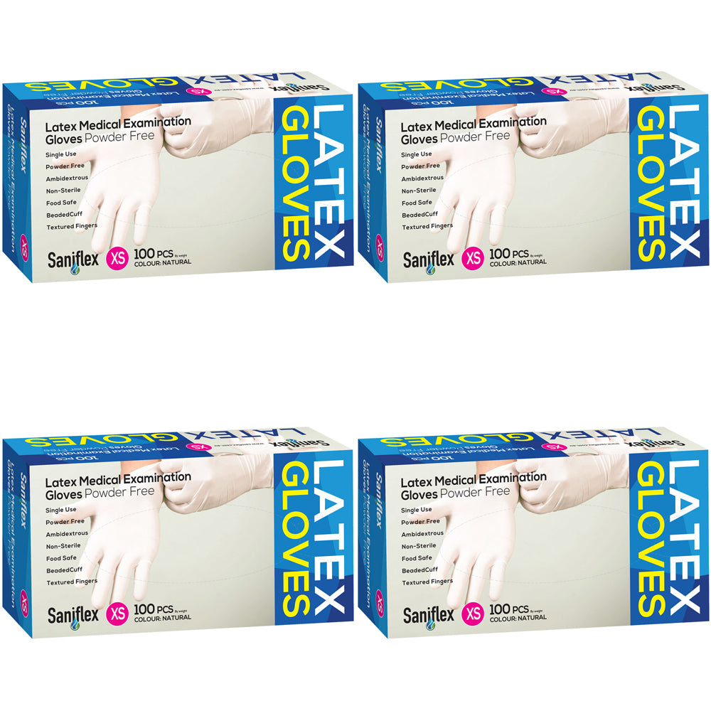 400pc Saniflex Latex Powder Free Gloves Colour Natural- XS