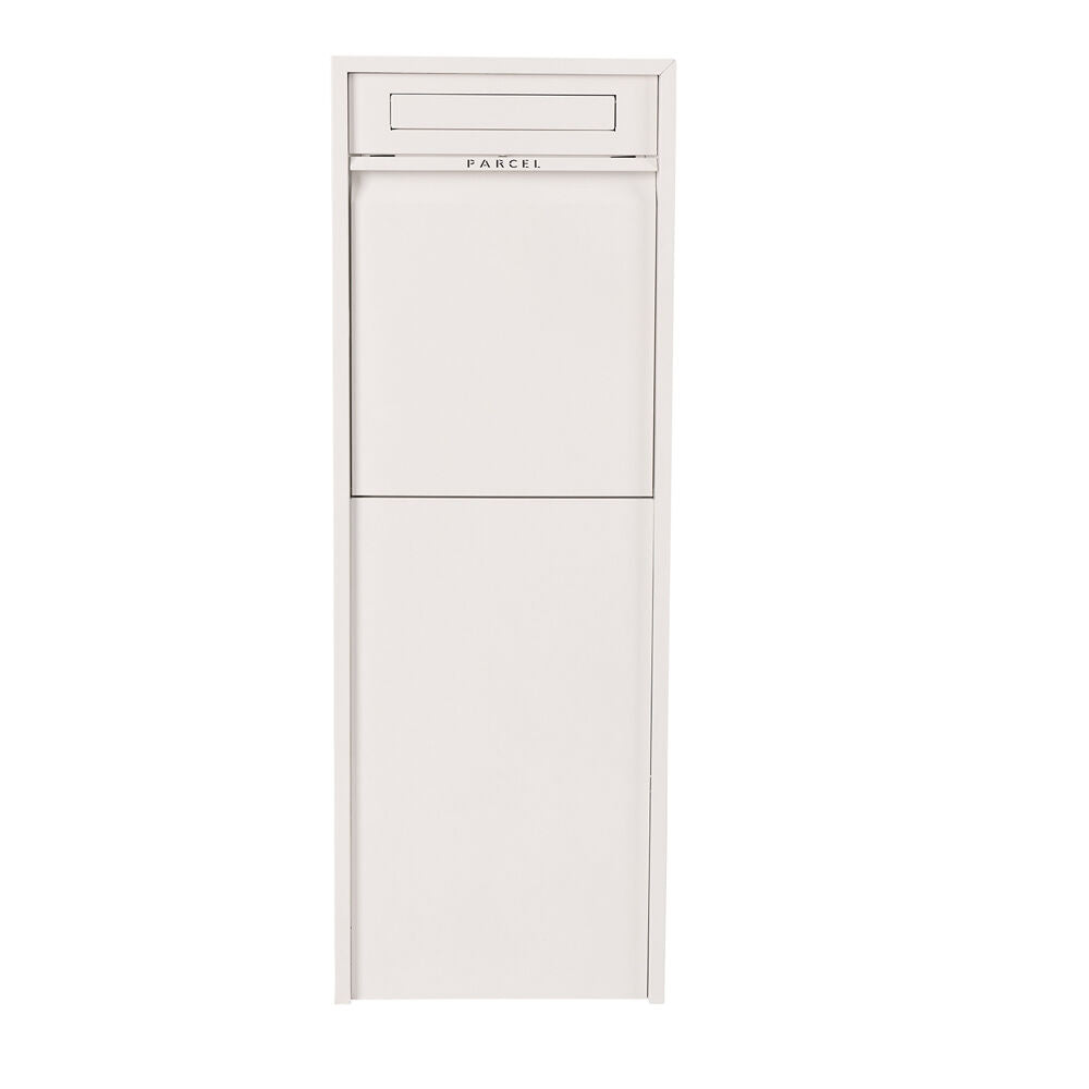 Northcote Pottery Zip Parcel White Pillar Letterbox with Mail Collection