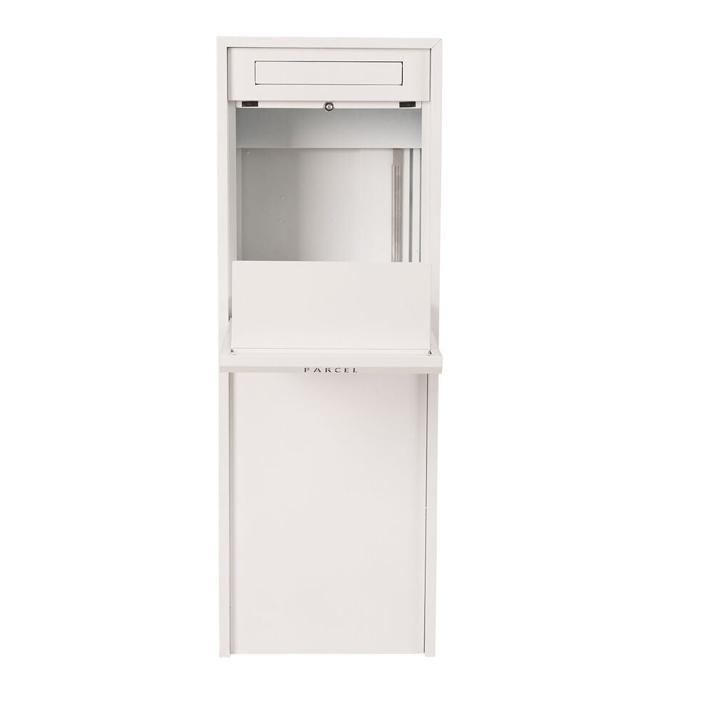 Northcote Pottery Zip Parcel White Pillar Letterbox with Mail Collection