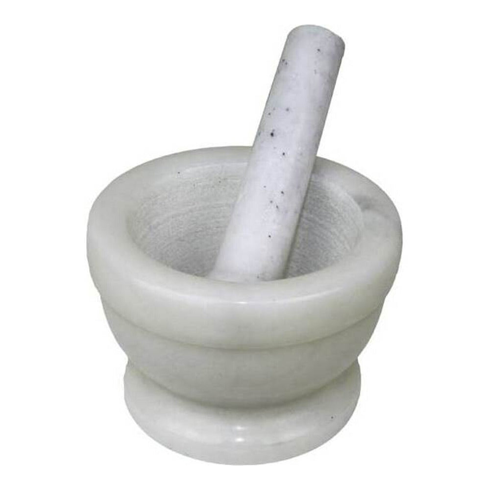 2PK LVD Marble 10cm Mortar & Pestle Spice Herb Pounder Small - White