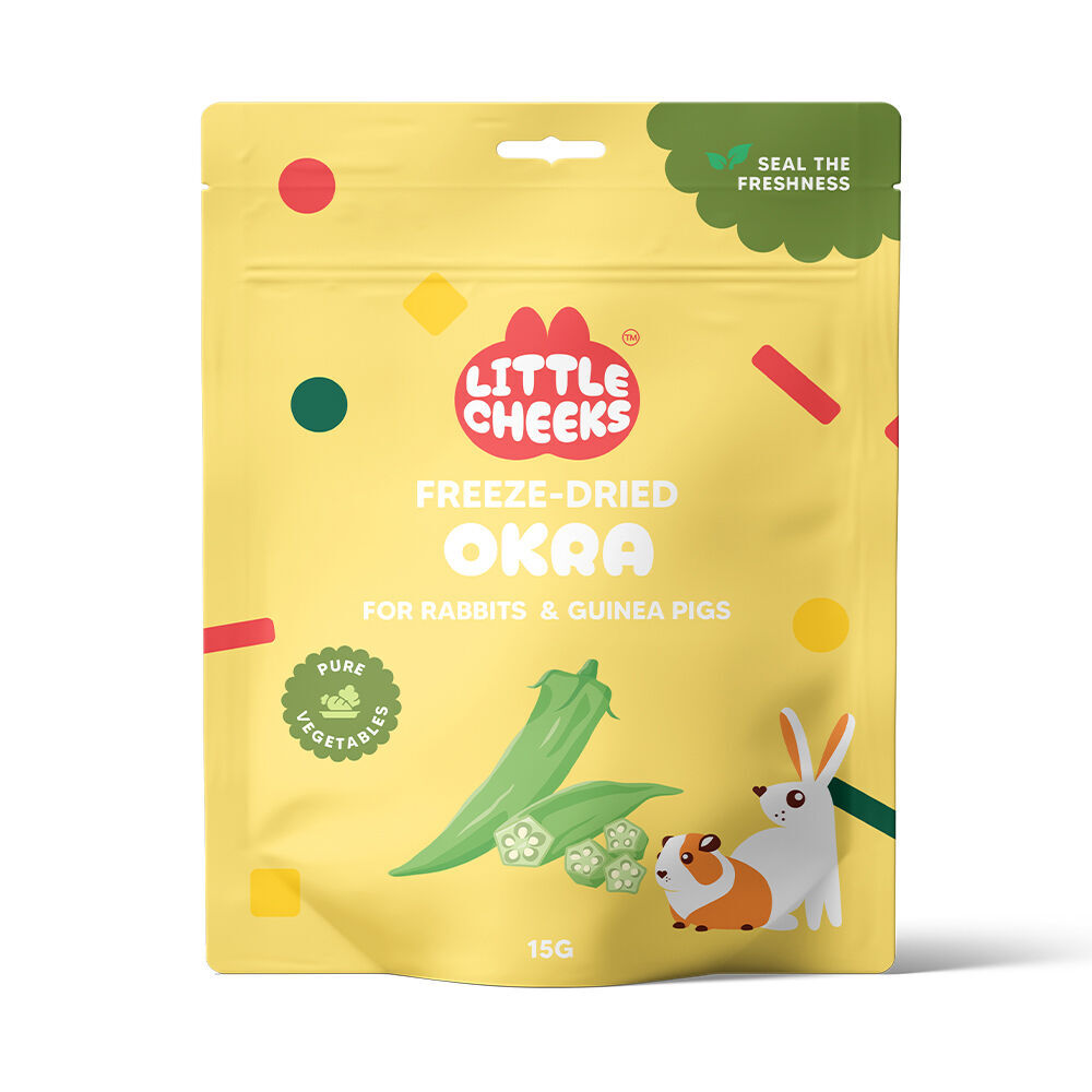 6PK Little Cheeks Sealed Freeze Dried Okra Pet Rabbit/Guinea Pig Food Treats 15g