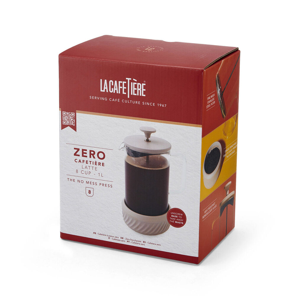 3pc La Cafetiere Zero 8-Cup No Mess French Press 1L - Latte