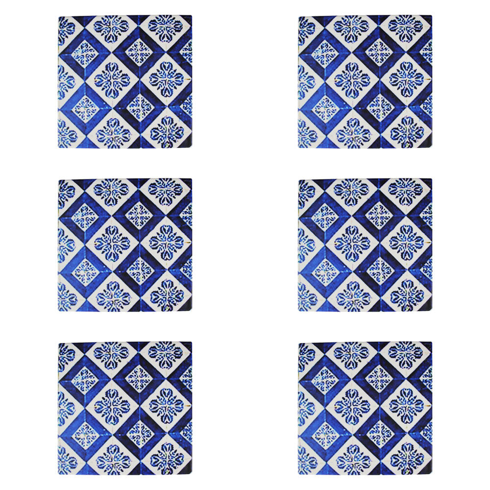 6PK LVD Ceramic/Cork Trivet Valencia Tile Home/Kitchen Decor 15cm Blue