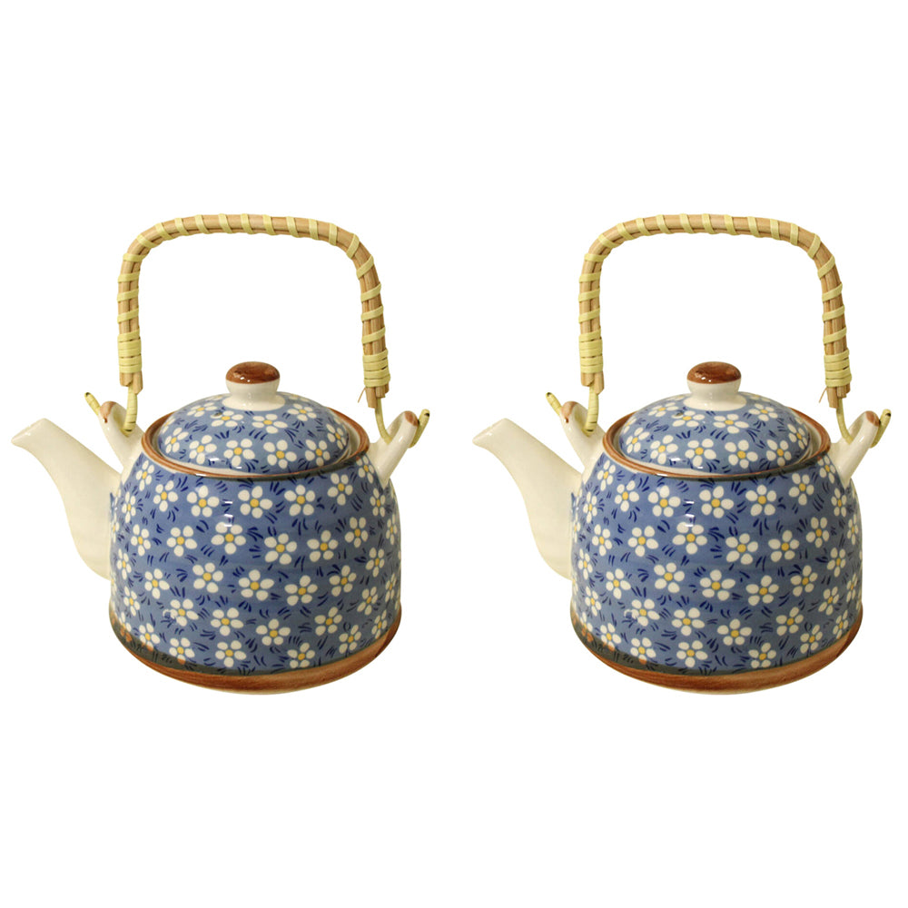 2PK LVD Daisy Ceramic 16cm Teapot Small Decorative Brewing Tea Pot - Blue