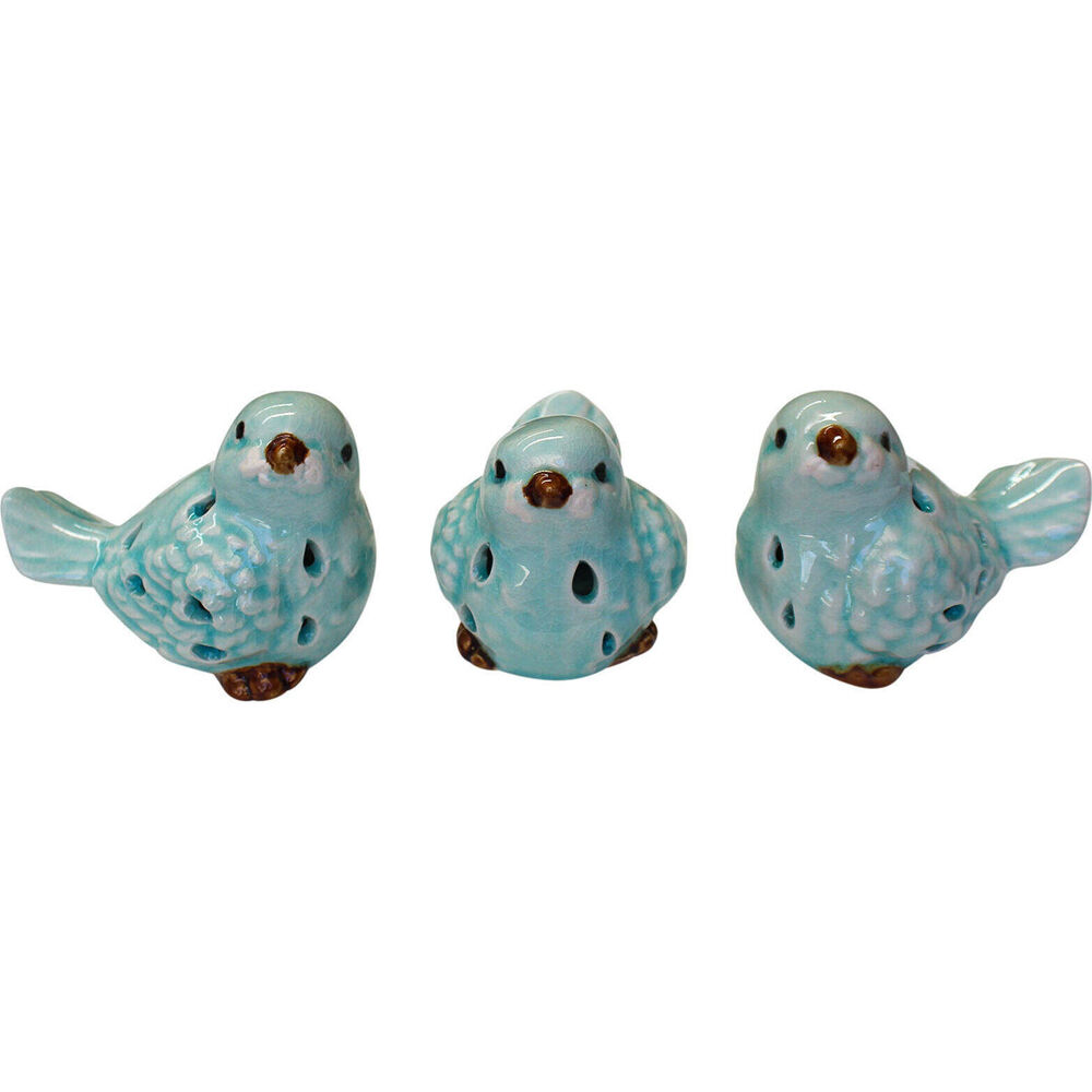 6pc LVD Ceramic Birds Figurine Decor 9x7cm Small - Blue
