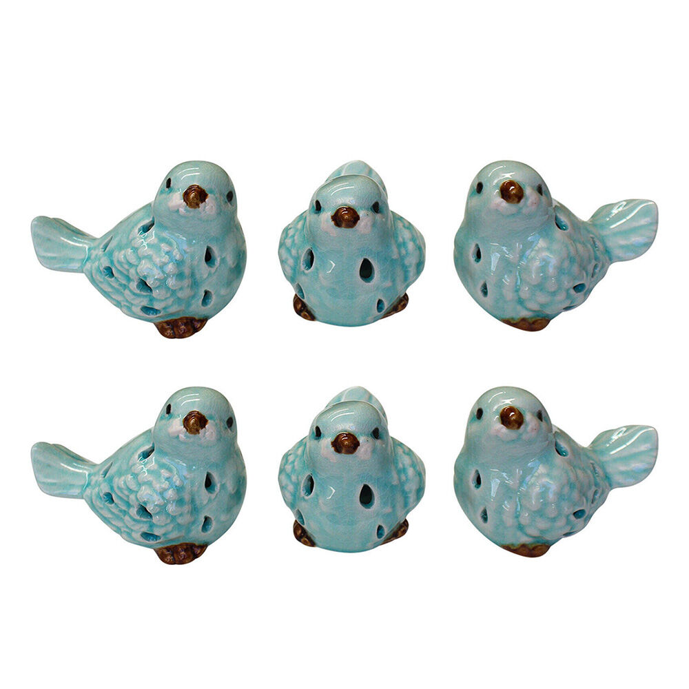 6pc LVD Ceramic Birds Figurine Decor 9x7cm Small - Blue