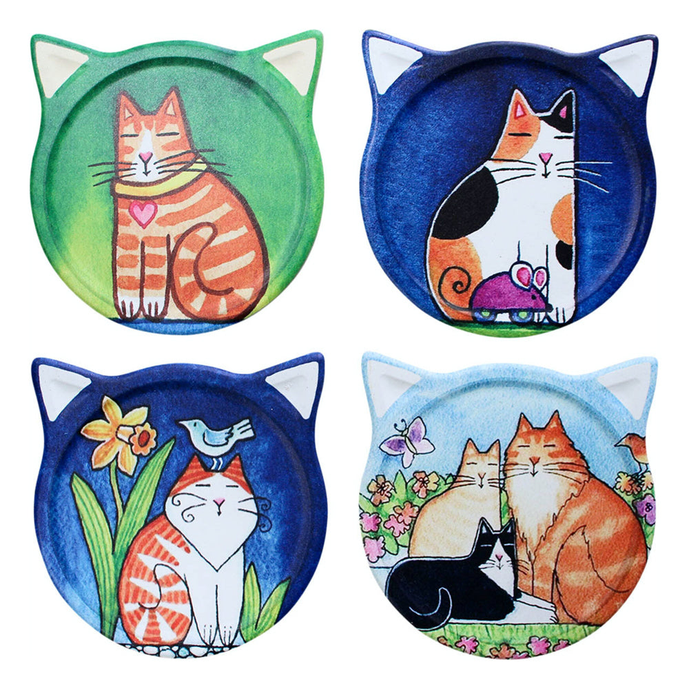 2PK LVD Ceramic Coasters Cat Paintings Home/Kitchen Decor 10.5cm Round Assorted