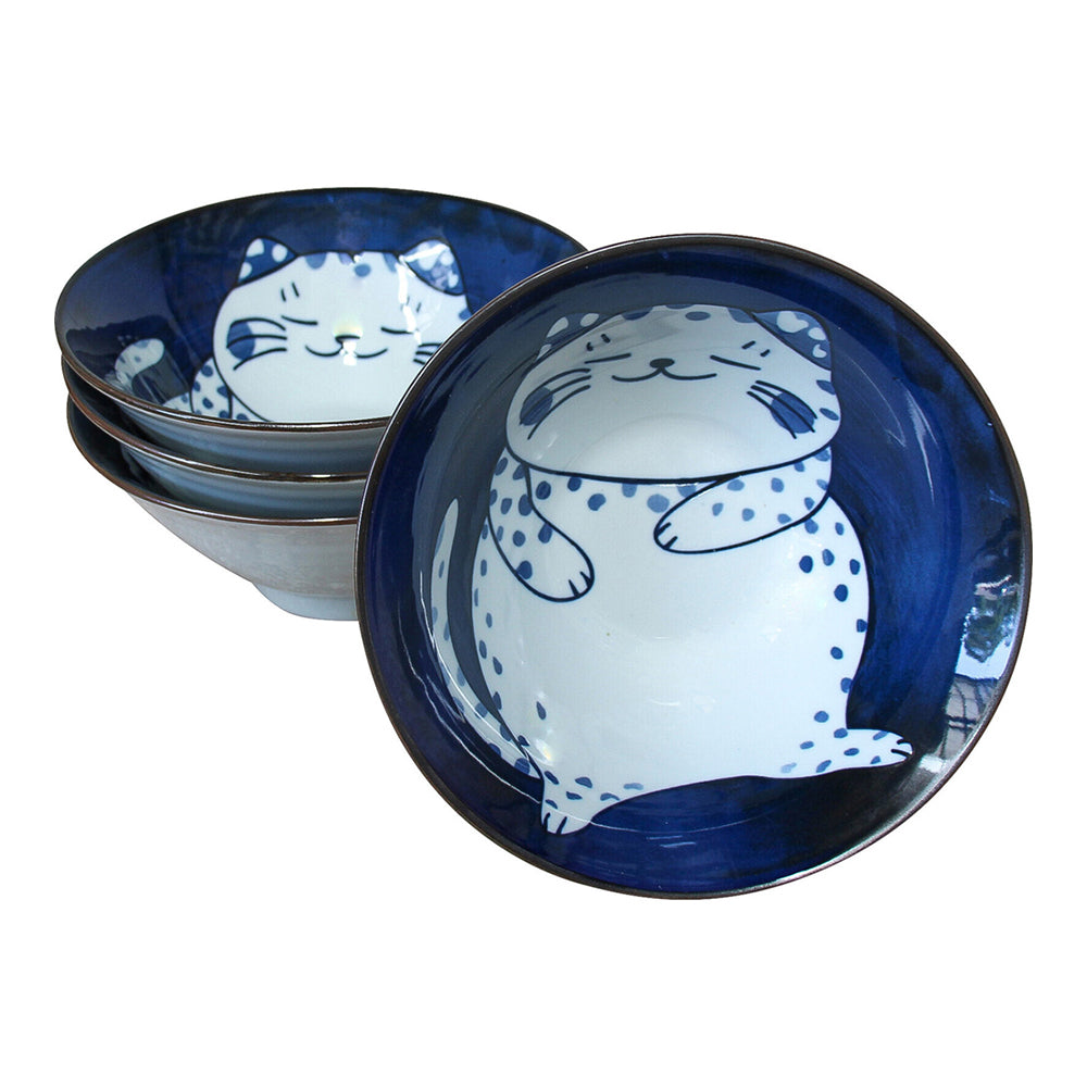2PK LVD Ceramic 17.5cm Bowl Fat Cat Round Dinnerware Large - Blue/White
