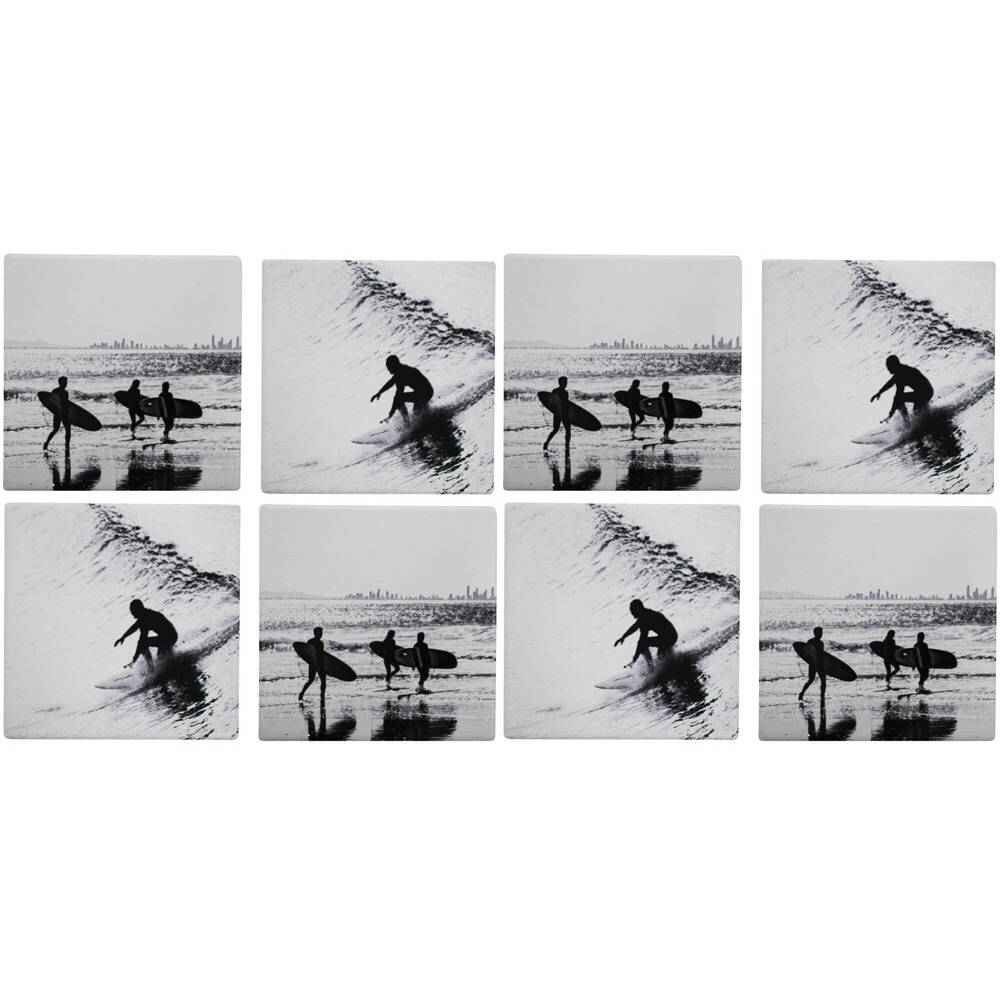 8pc LVD Ceramic Coasters Table Protector Square 9x9cm - BW Surfers