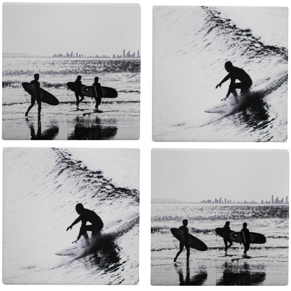 8pc LVD Ceramic Coasters Table Protector Square 9x9cm - BW Surfers