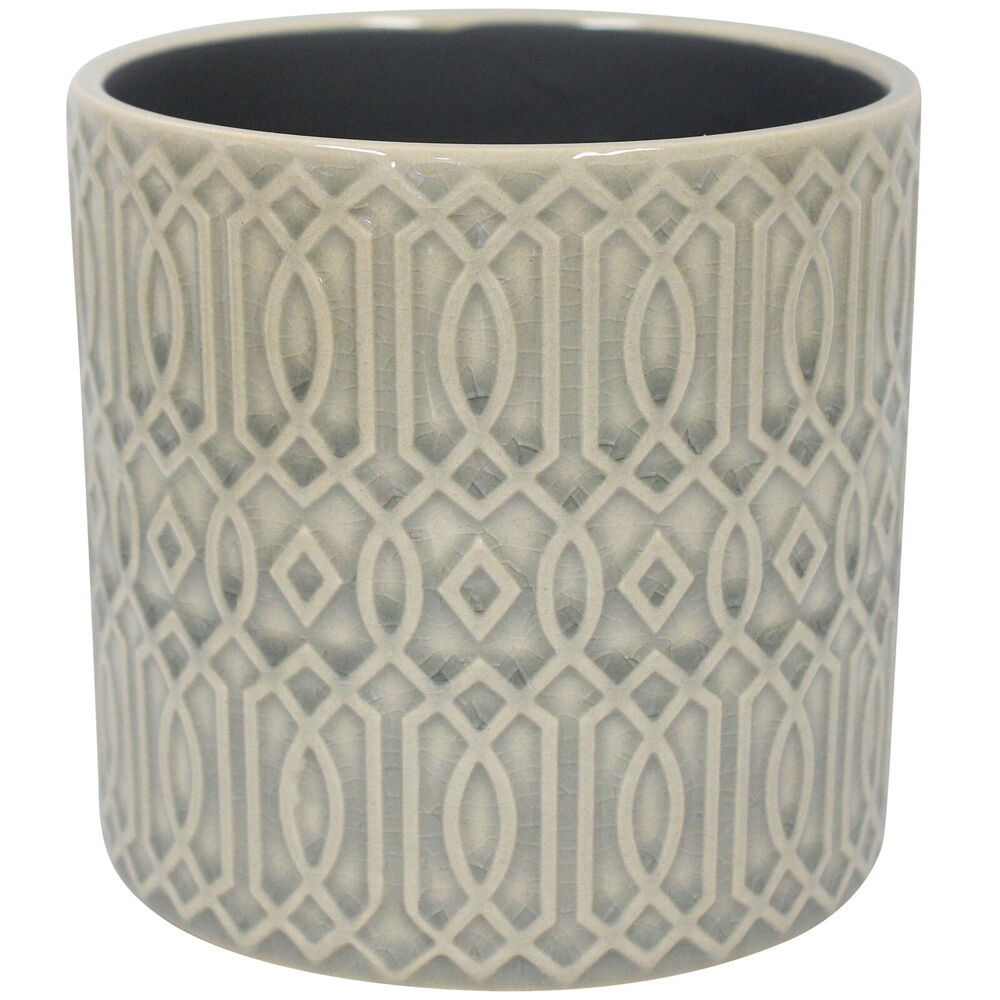 2PK LVD Ceramic Decorative Indoor Planter Pot Tribal Large 11x12cm Grey