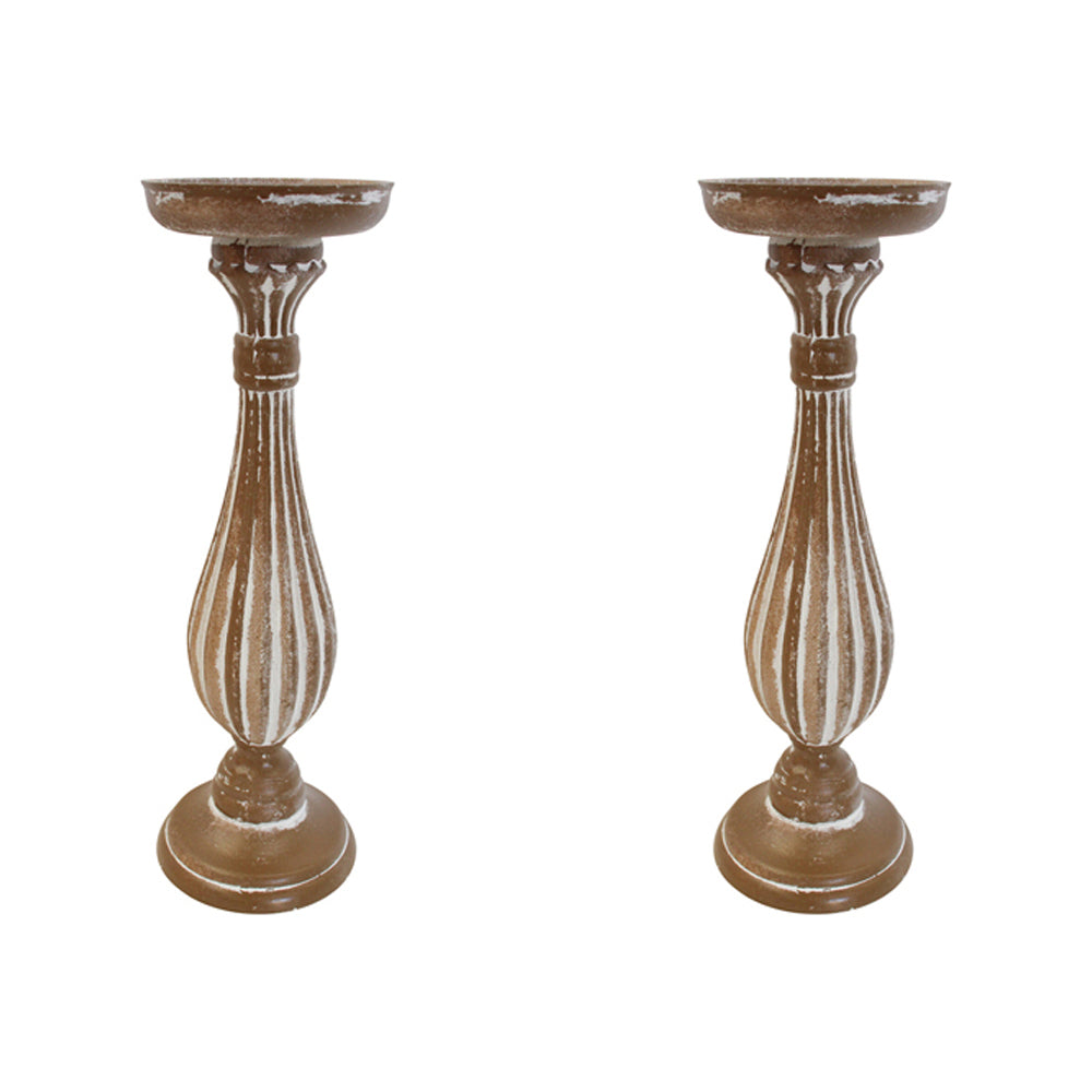 2PK LVD MDF Potts 33cm Pillar/Taper Stick Candle Holder - Natural