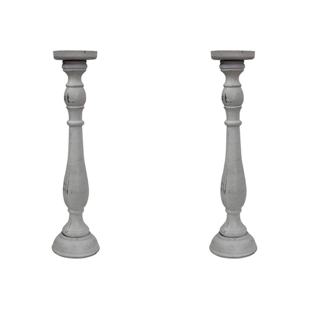 2PK LVD MDF/Metal Harper 47cm Pillar/Taper Stick Candle Holder - White