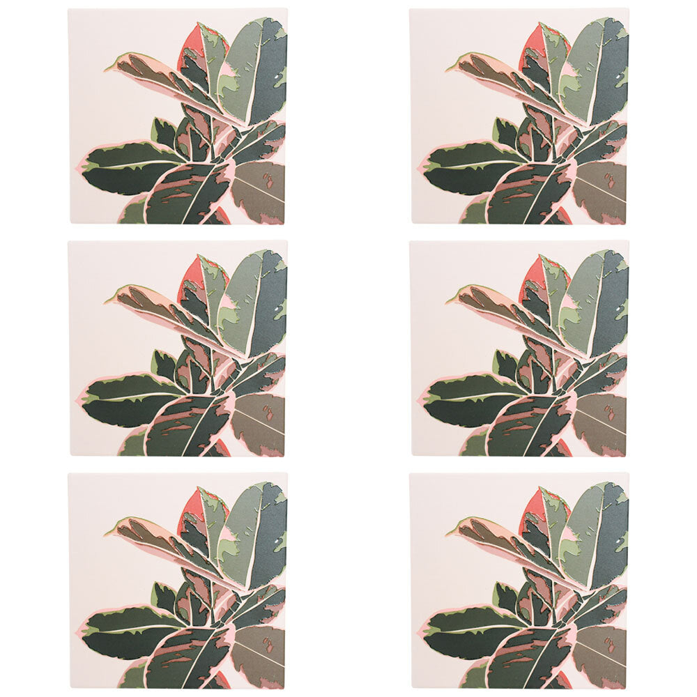 6PK LVD Ceramic/Cork Trivet Home/Kitchen Decor 20cm - Boho Leaves 2
